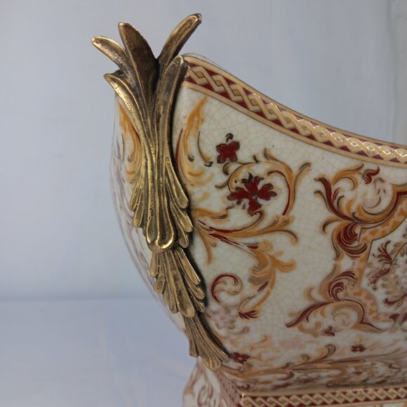 Victorian Style Multicolor Porcelain Planter with Bronze Ormolu footing - Picture 10 of 15